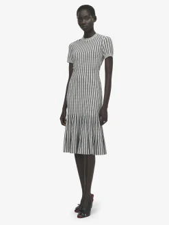 Women's Striped Knit Dress in Ivory/Navy