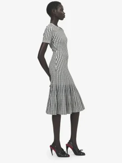 Women's Striped Knit Dress in Ivory/Navy