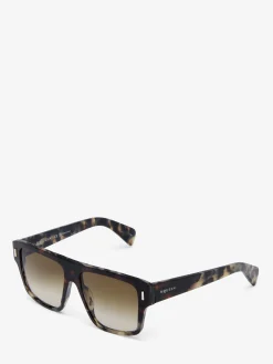 Women's T-Bar Rivet Square Sunglasses in Black/Brown