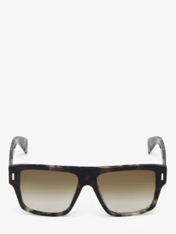 Women's T-Bar Rivet Square Sunglasses in Black/Brown