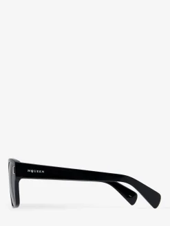 Women's T-Bar Rivet Square Sunglasses in Black