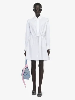 Women's Tie Detail Shirt Dress in Optical White