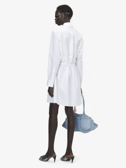 Women's Tie Detail Shirt Dress in Optical White