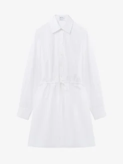 Women's Tie Detail Shirt Dress in Optical White