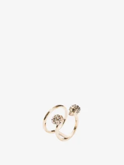 Women's Twin Skull Double Ring in Light Gold-finish