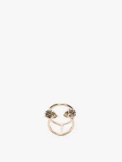 Women's Twin Skull Double Ring in Light Gold-finish