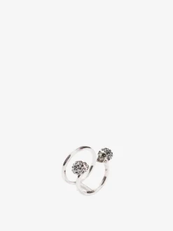 Women's Twin Skull Double Ring in Silver-finish