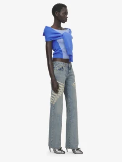 Women's Wool Cashmere Trompe-l'œil Knit Top in Blue