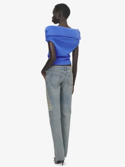 Women's Wool Cashmere Trompe-l'œil Knit Top in Blue