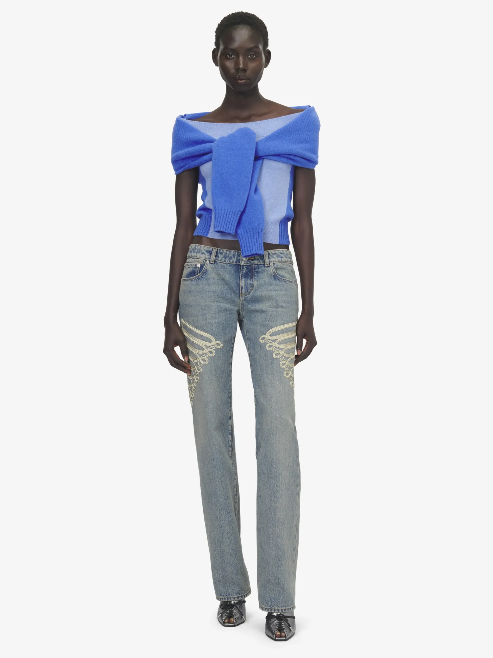 Women's Wool Cashmere Trompe-l'œil Knit Top in Blue