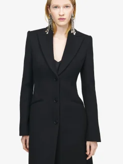 Women's Wool Felt Single-breasted Coat in Black