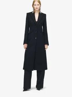 Women's Wool Felt Single-breasted Coat in Black
