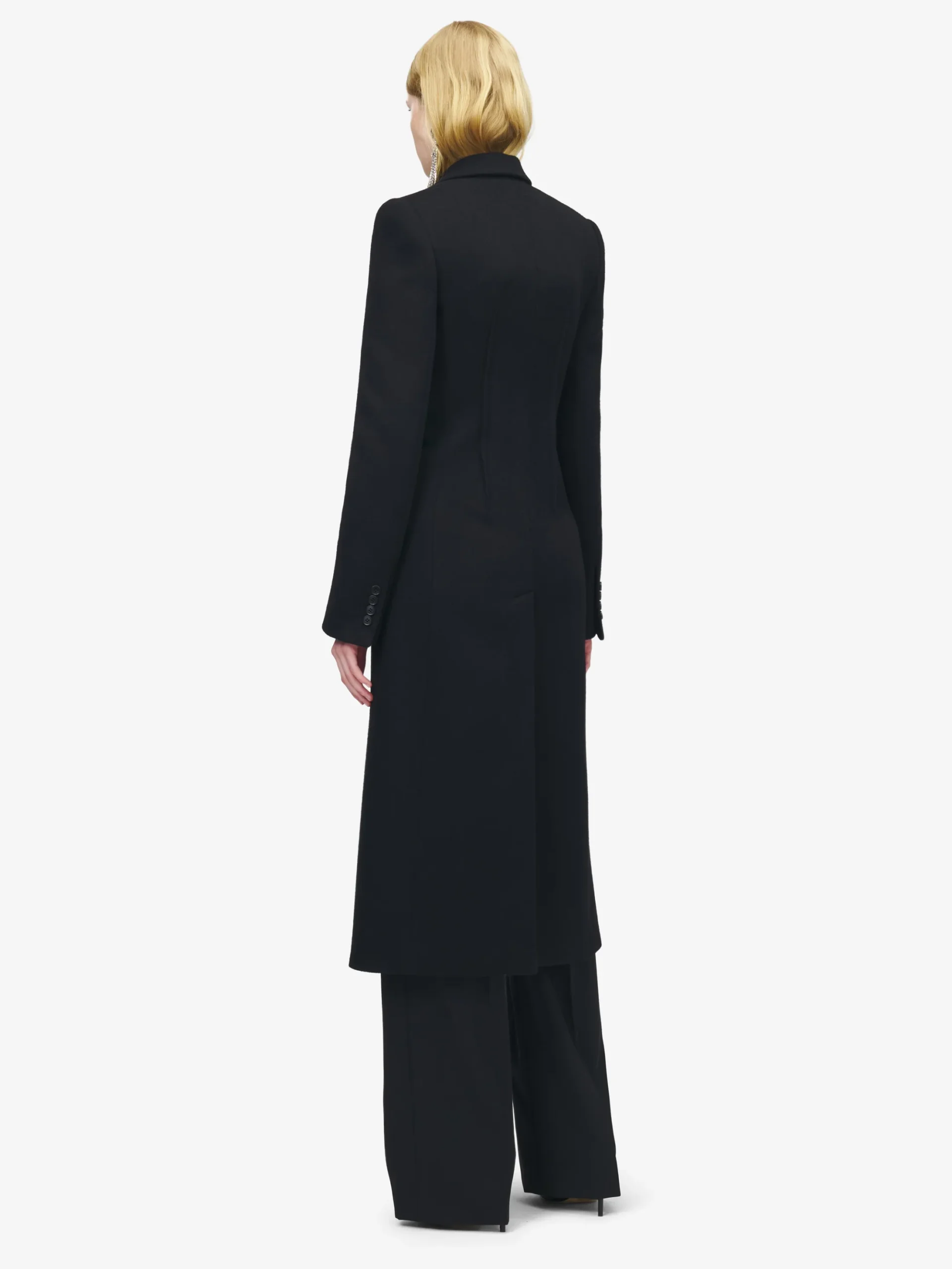 Women's Wool Felt Single-breasted Coat in Black