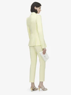 Women's Wool Gabardine Cigarette Trousers in Yellow