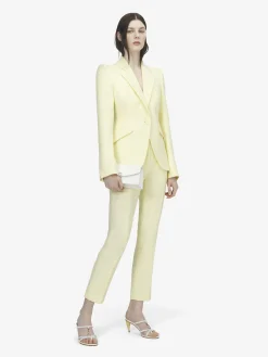 Women's Wool Gabardine Single-breasted Jacket in Yellow