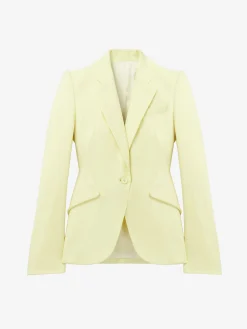 Women's Wool Gabardine Single-breasted Jacket in Yellow