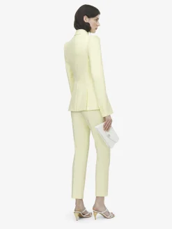 Women's Wool Gabardine Single-breasted Jacket in Yellow