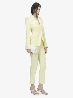 Women's Wool Gabardine Single-breasted Jacket in Yellow