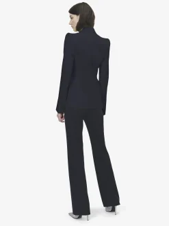 Women's Wool Single-breasted Jacket in Indigo