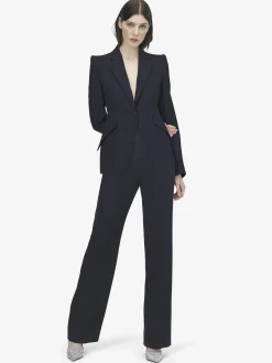 Women's Wool Single-breasted Jacket in Indigo